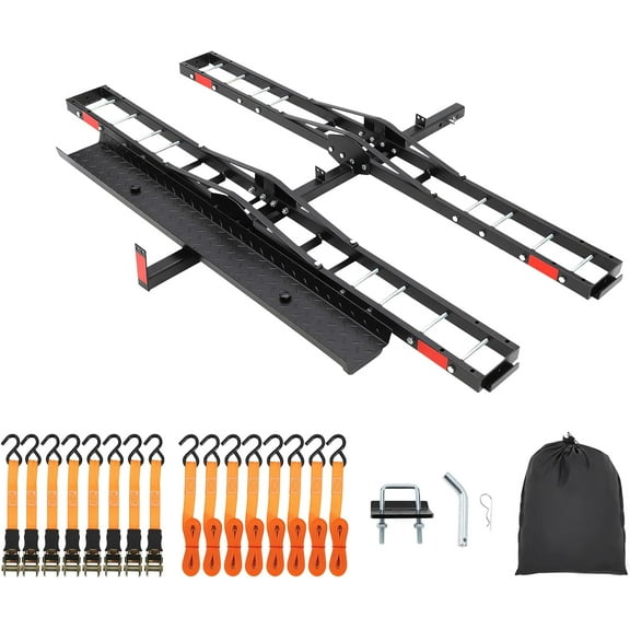 Garvee Heavy Duty 500LB Motorcycle Hitch Carrier with Ramp-Steel Dirt Bike Hauler Rack for Bicycle/ATV, 2"Receiver, Fits 5.5" Wide Tires,(Black Dual Dirt Bike Carrier)