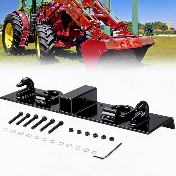 Garvee Heavy Duty Bolt-On Tractor Bucket Hooks – Grab Hooks, D-Rings & 2" Receiver for Loader Buckets – Compatible with 1025R, 2320, 2520, 2720 & More – Black