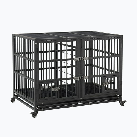 Garvee Heavy Duty Dog Crate, 52 Inch Indestructible Metal Dog Kennel Cage for Large Medium Small Dogs, Indoor Dog Crate with Lockable Wheels and Removable Tray