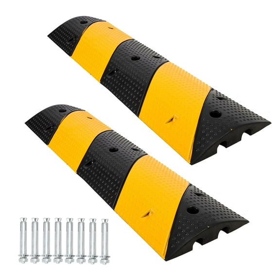 Garvee Heavy Duty Speed Bumps for Driveway, 3.3 ft 2 Pack Rubber Speed Bumps, 2 Channel Modular Traffic Speed Bump Hump Cable Protector Ramps with 8 Bolt Spikes