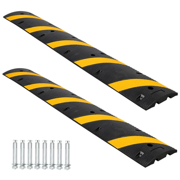 Garvee Heavy Duty Speed Bumps for Driveway, 6 ft 2 Pack Rubber Speed Bumps, 2 Channel Modular Traffic Speed Bump Hump Cable Protector Ramps for with 8 Bolt Spikes
