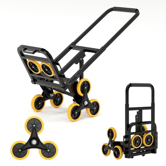 Garvee Heavy Duty Stair Climbing Hand Truck – 330 lbs Capacity, Folding Dolly for Steps, Industrial Cart with Telescopic Handle, Collapsible Design – Collapsible Stair Climbing Cart | Yellow Wheels