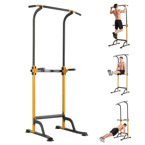 Garvee Heavy Duty Steel Free Standing Pull Up Bar Power Tower, Adjustable Height 82.7 in Pull Up Station with Multi-Grip Chin Up Bar