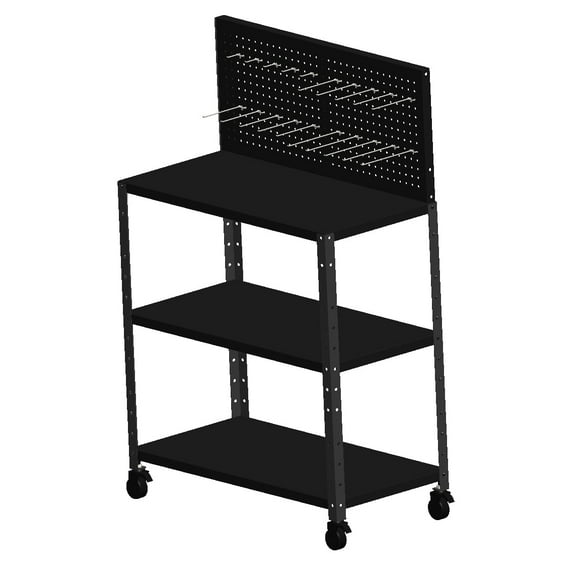 Garvee Heavy Duty Steel Rolling Workbench, 47x17 Inch Mobile Work Bench with 2 Adjustable Shelves & Pegboard, 550 Lbs Capacity, Garage Table for Workshop Studio