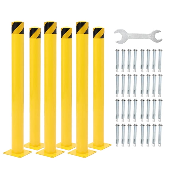 Garvee Heavy Duty Steel Safety Bollard Posts - 6 Pack, 42" Height x 4.5" Diameter - Yellow Parking & Current Barrier with 24 Anchor Bolts - Driveway & Facility Security - Size: IP-02 42inch, 6 pack