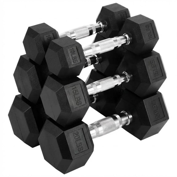 Garvee Hex Dumbbell Set for Home Gym Anti-Roll Design Non-Slip Grip 25lbs×2+30lbs×2