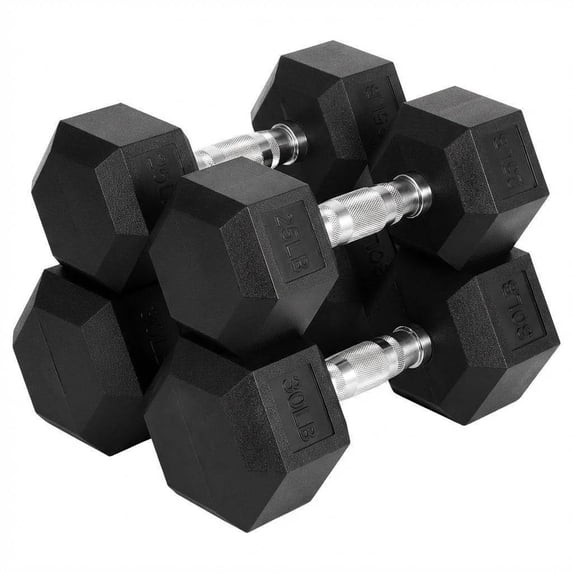Garvee Hex Dumbbell Set for Home Gym Anti-Roll Design Non-Slip Grip 25lbs×2+30lbs×2