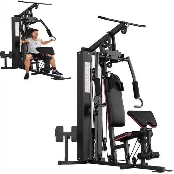 Garvee Home Gym Station with 150 lb Weight Stack and Pulley System