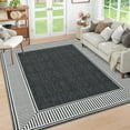 thumbnail image 1 of Garvee Indoor Bordered Area Rug, 10'x13' Modern Non Slip Rubber Backing Washable Rug Low Pile Striped Rugs Carpet for Bedroom Living Room Nursery Office, Black, 1 of 9