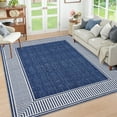 thumbnail image 1 of Garvee Indoor Bordered Area Rug, 8'x10' Modern Non Slip Rubber Backing Washable Rug Low Pile Striped Rugs Carpet for Bedroom Living Room Nursery Office, Blue, 1 of 9