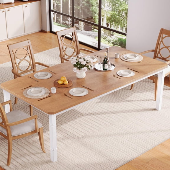 Garvee Industrial Dining Table for 6-8 People, 79 IN Rectangular Wooden Kitchen Table with Strong Metal Frame Long Dining Room Table for Big Family, White Frame & Natural Wood