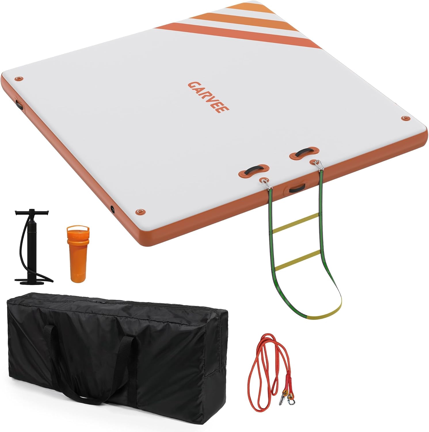 Garvee Inflatable Floating Dock 10 ft x 6 ft, 5.9 inch Thickness None-Slip PVC Surface, Orange & White