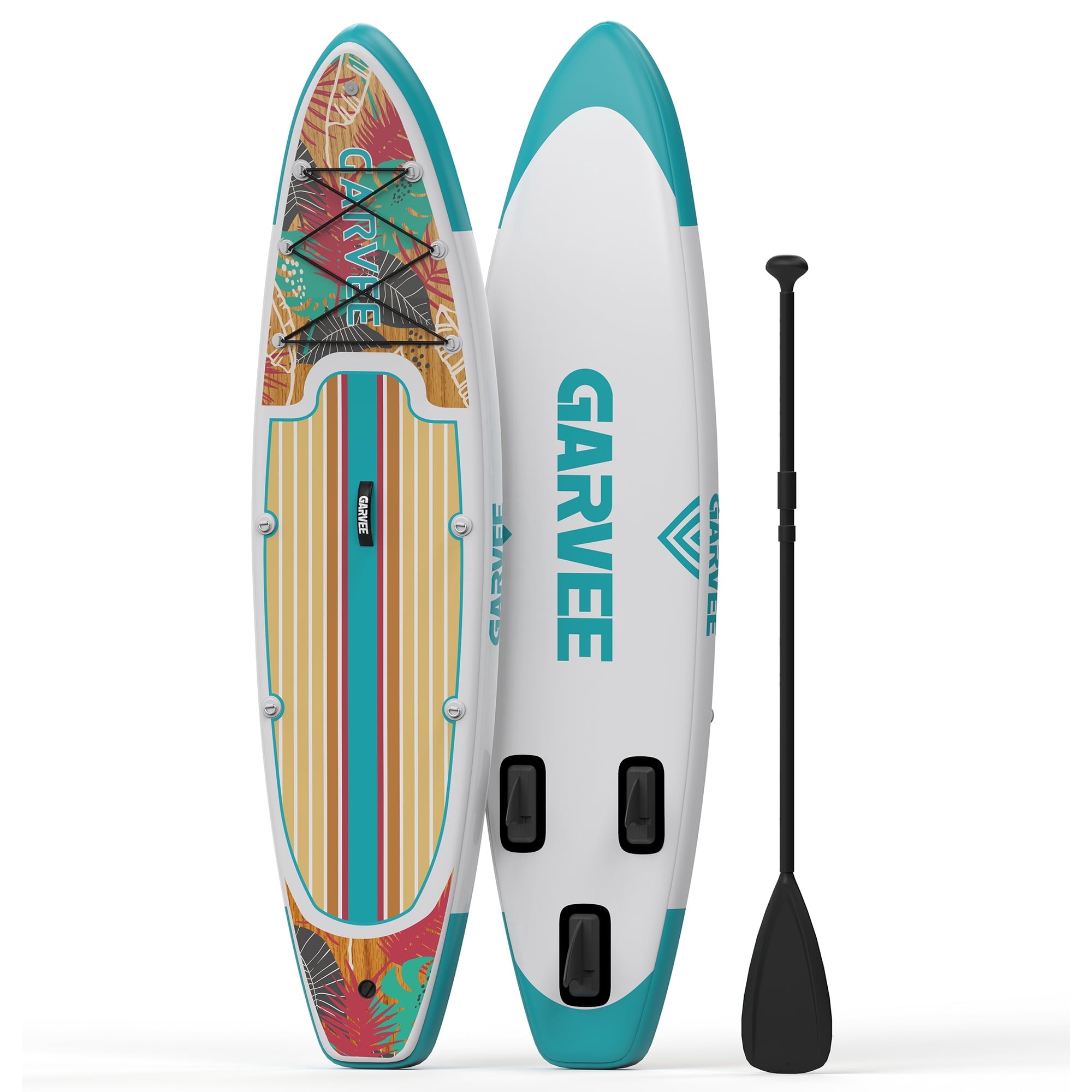 Garvee Inflatable Stand-up Paddle Board, 11' x 34'' x 6'', with Camera Mount, Green & White