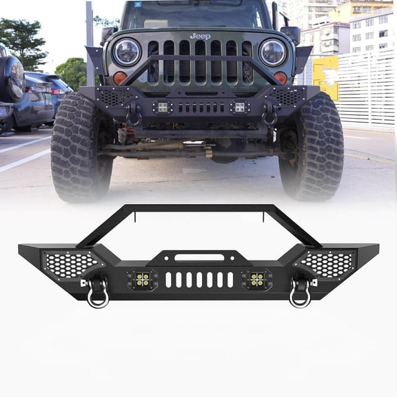 Garvee Jeep Wrangler JL & Unlimited JKU Front Bumper (2007-2018) – Full Width Off-Road Bumper with Winch Plate, LED Lights & D-Rings