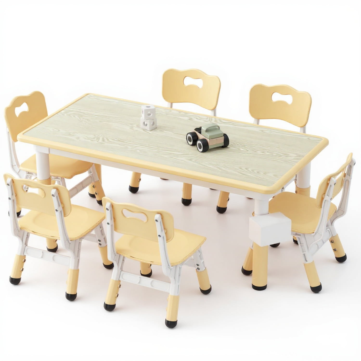 Garvee Kids Activity Table and Chair Set 7-Piece, Adjustable Height, Light Yellow