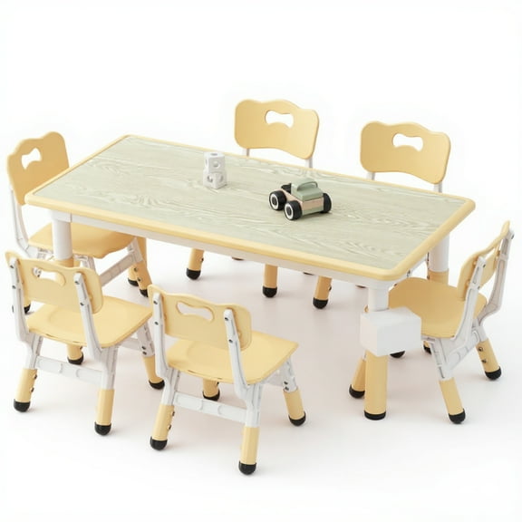 Garvee Kids Activity Table and Chair Set 7-Piece, Adjustable Height, Light Yellow