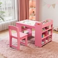 thumbnail image 1 of Garvee Kids Art Table Set,  Toddler Craft Play Wood Activity Desk with 2 Chairs, Large Storage Shelves for Writing Drawing, Nursery Home, Pink, 1 of 6