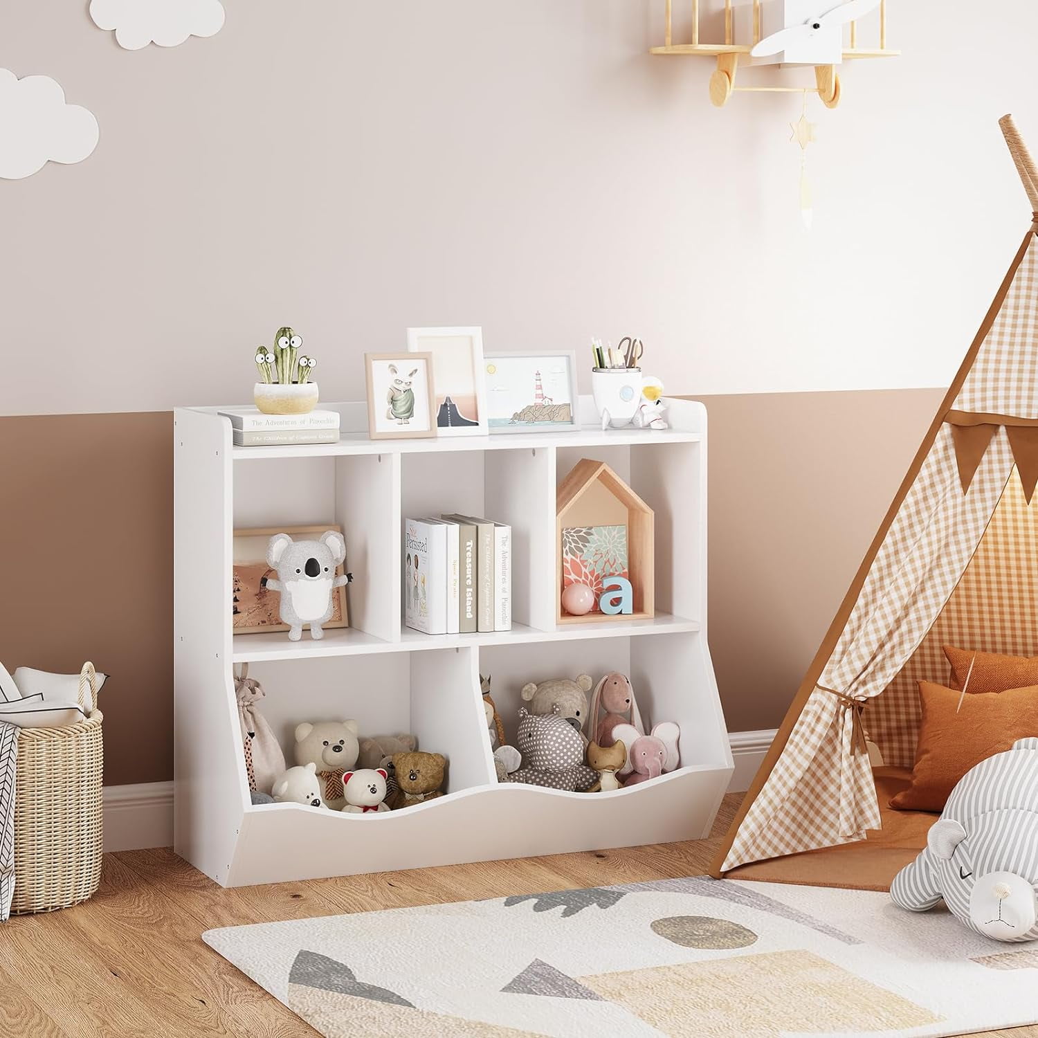 KidKraft Wooden Puzzle Bookcase with Three Shelves, Primary