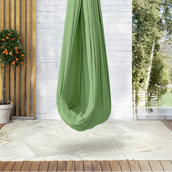Garvee Kids Sensory Swing Hammock Chair 110 x 59 Inches, Double Layer Polyester Therapy Swing for Autism ADHD, Indoor Outdoor Hanging Pod Swing with Hardware Kit, Holds Up to 300 lbs, Green