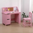 thumbnail image 1 of Garvee Kids Study Desk and Chair Set, Wooden School Learning Table with Storage, Kigs Writing Desk with Hutch and Bulletin Board, Children Computer Desk with Chair, Small Toddler Desk for Home, Pink, 1 of 5