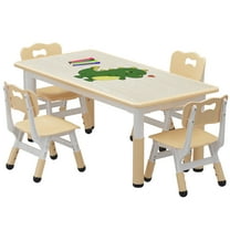 Garvee Kids Rectangular Activity Table and Chair Set 5-Piece, Adjustable Height , Natural