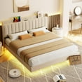 thumbnail image 1 of Garvee King Size Floating Bed Frame with LED Lights, Upholstered Platform Bed with Charging Station & Storage Headboard, No Box Spring Needed, Beige, 1 of 8