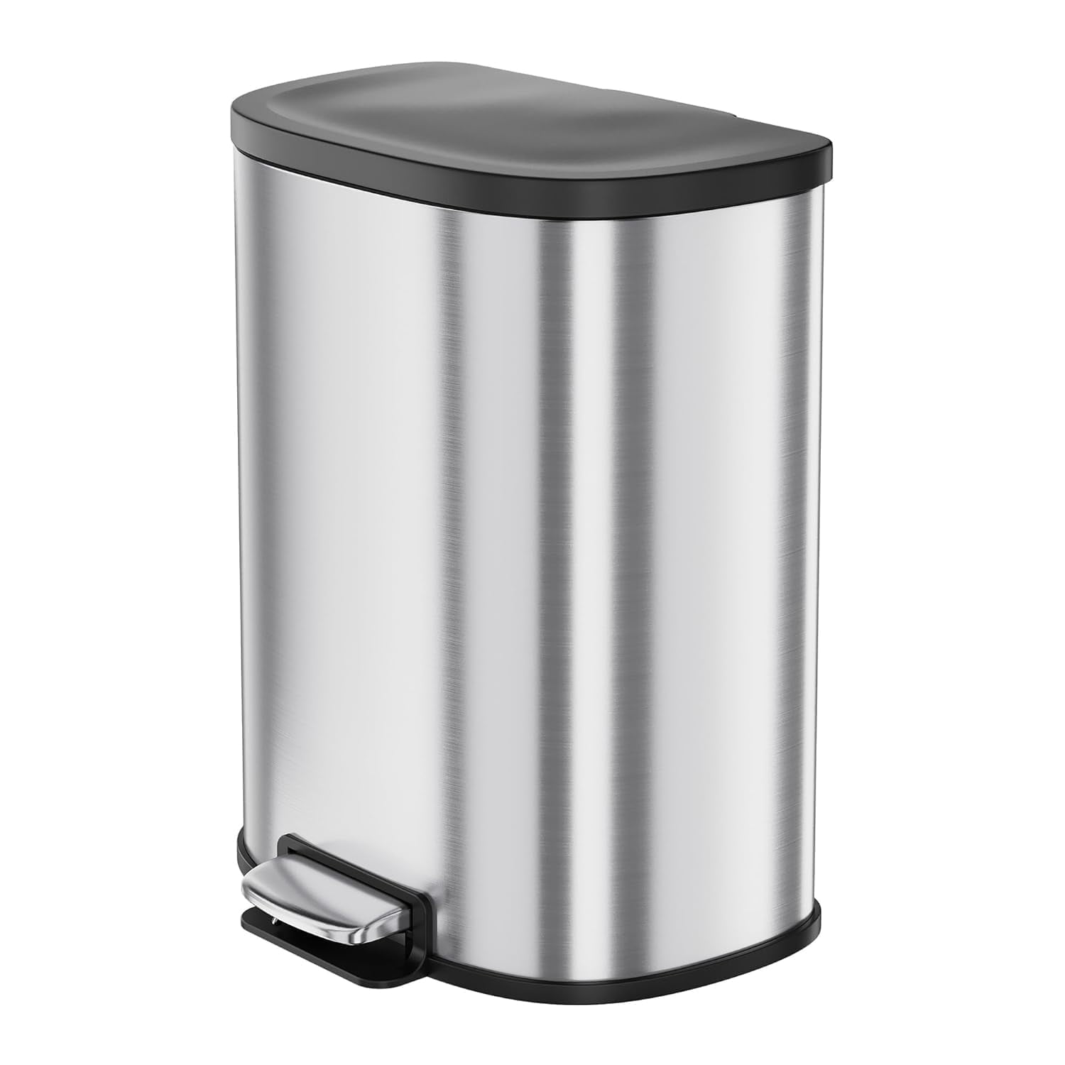 Garvee 13.2 Gallon Kitchen Trash Can with Lid,  D-Shape, Smudge Resistant, Stainless Steel, Silver