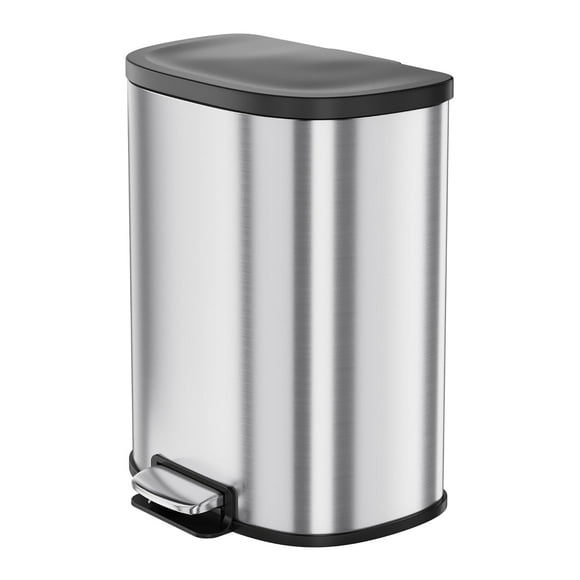 Garvee 13.2 Gal D-Shape Kitchen Trash Can with Lid, Smudge Resistant, Stainless Steel, Silver