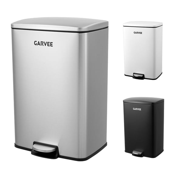 Garvee Kitchen Trash Can, 13 Gal / 50 L Stainless Steel Large Garbage Can with Quiet Soft-Close Lid, Step-on Kitchen Metal Trash Bin with Removable Inner Bucket for Living Room Office Garage,Silver
