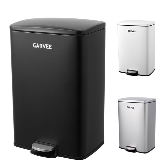Garvee Kitchen Trash Can, 13 Gal / 50 L Stainless Steel Large Garbage Can with Quiet Soft-Close Lid, Step-on Kitchen Metal Trash Bin with Removable Inner Bucket for Living Room Office Garage,Black
