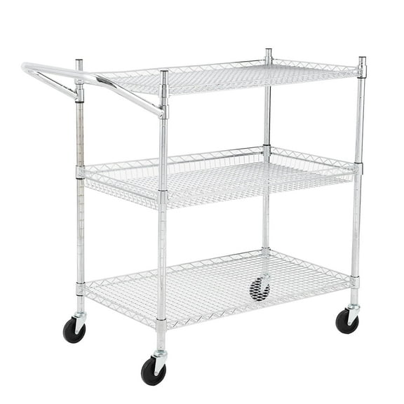 Garvee Kitchen Utility Cart,Wire Rolling Utility Cart, Stainless Steel Service Cart w/Wheels and Adjustable Storage Rack Handle - for Laundry, Garage, Bathroom - Low Handle