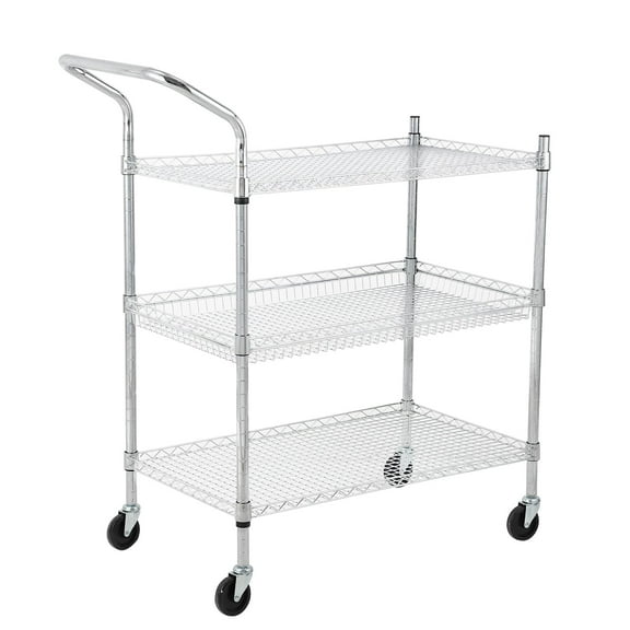 Garvee Kitchen Utility Cart,Wire Rolling Utility Cart, Stainless Steel Service Cart w/Wheels and Adjustable Storage Rack Handle - for Laundry, Garage, Bathroom - Low Handle
