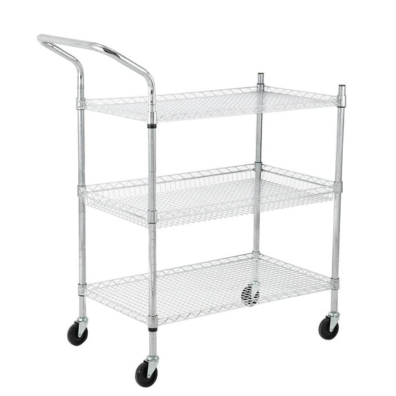 Garvee Kitchen Utility Cart,Wire Rolling Utility Cart, Stainless Steel Service Cart w/Wheels and Adjustable Storage Rack Handle - for Laundry, Garage, Bathroom - Low Handle