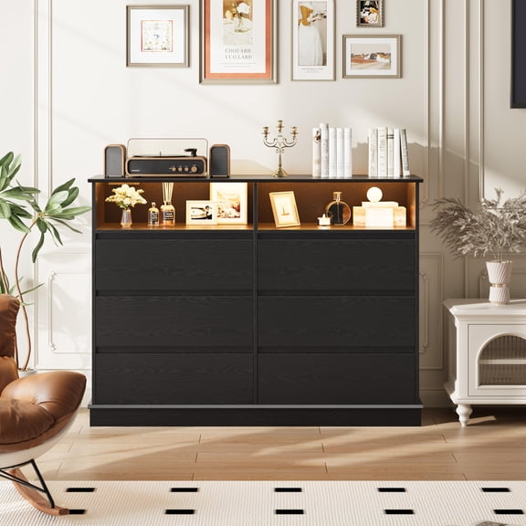 Garvee LED Dresser with Charging Station & RGB Lights 6-Drawer 51" Chest for Bedroom & Living Room