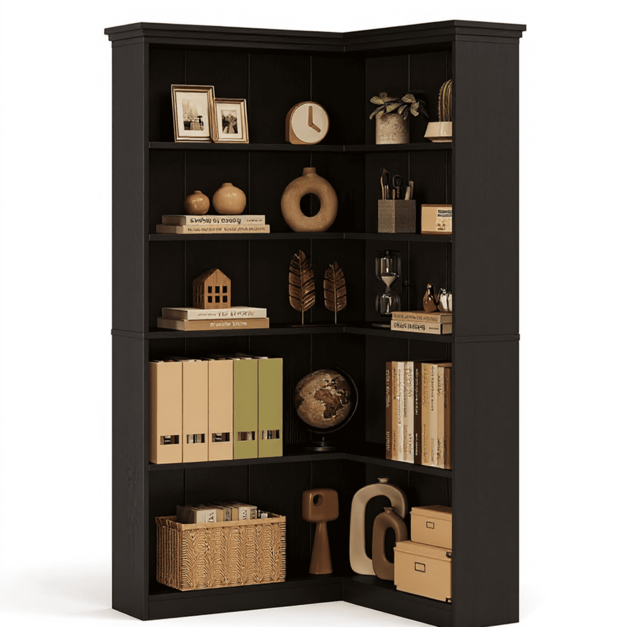 Garvee Large 5-Tier L-Shaped Corner Bookshelf, 35.5 x 35.5 x 72.8", Black
