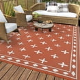 thumbnail image 1 of Large 9x18 Outdoor Area Rug, Waterproof Plastic Straw Mat with Framed Geometric Design for RV Awning, Patio, Deck, Garden, Camping, Beach and Backyard,Terracotta Orange, 1 of 10