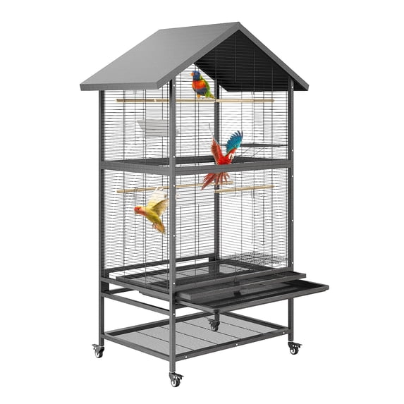 Garvee Large Bird Cage for Parrots & Parakeets - Extra Wide 60 Rolling Parakeet Cage, Flight Cage with 4 Metal Feeders, Wood Perches & Storage Shelf | Indoor/Outdoor Use for Breeders