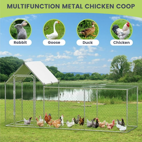 Garvee Large Metal Chicken Coop Heavy Duty Chicken Run with Cover for 10 Chickens Wire Mesh Walk-in Poultry Cage for Hen House Duck Coop and Rabbit Run 10'x3.3'x5'