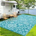 thumbnail image 1 of Garvee Large Waterproof Outdoor Rug, 9'x18' Reversible Plastic Straw Patio Rug Vintage Boho Camping Rugs UV-Resistant Outdoor Carpet for RV, Porch Deck Backyard Balcony, Light Blue, 1 of 9