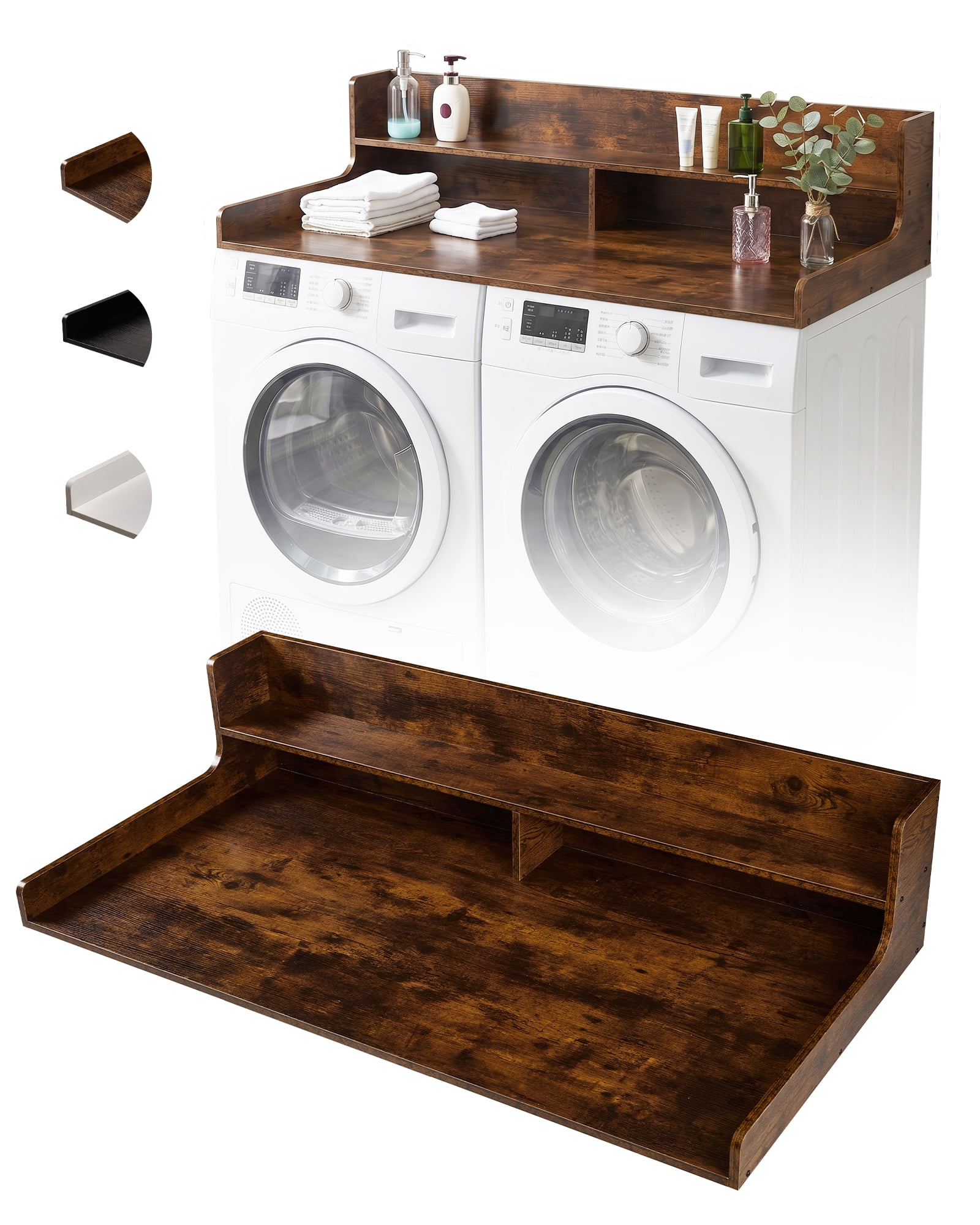 Garvee Laundry Shelf Over Washer and Dryer 54" x 27.5", Heavy Duty Wooden Countertop Topper with 12" Fences, Farmhouse Decor Organizer Table for Laundry Room - Walnut Finish