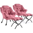 thumbnail image 1 of Garvee Lazy Chair with Ottoman, Modern Lounge Accent Chair,Leisure Sofa Armchair with Footrest,Reading Armchair with Side Pocket for Living Room, Bedroom, Dorm & Office (Plush Pink, 2PCS), 1 of 7