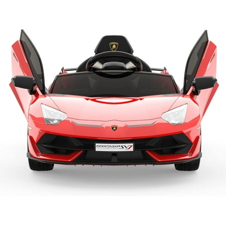 Garvee Licensed Lamborghini 12V Electric Ride-On Car for Kids - Red, Remote Control, 2 Speeds, Sound System, LED Lights, Hydraulic Doors | Great Gift for Ages 3-8 | Fun & Safe Battery-Powered Car