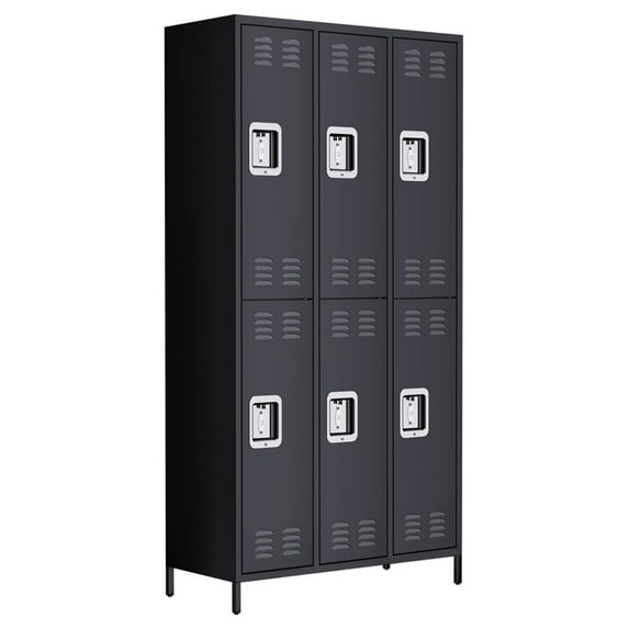 Garvee Lockers for Employees, 72" Metal Storage Cabinets with 6 Doors & 18 Hooks for Home, Office, Gym, School, Black