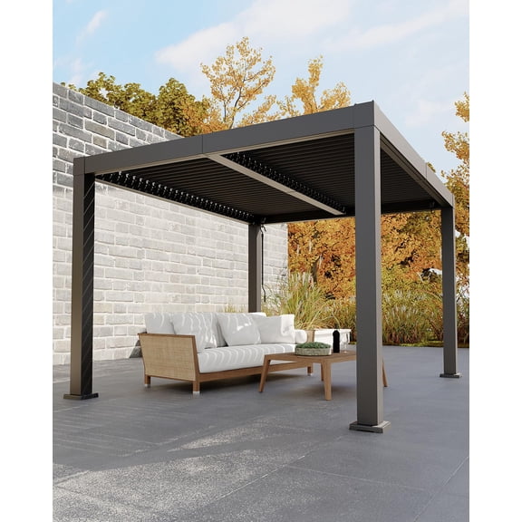 Garvee Louvered Pergola - 10'x12' All-Aluminum Outdoor Pergolas with Adjustable Louvered Roof, Integrated Drainage System, Outdoor Gazebo for Deck, Patio, Backyard and Garden, Gray