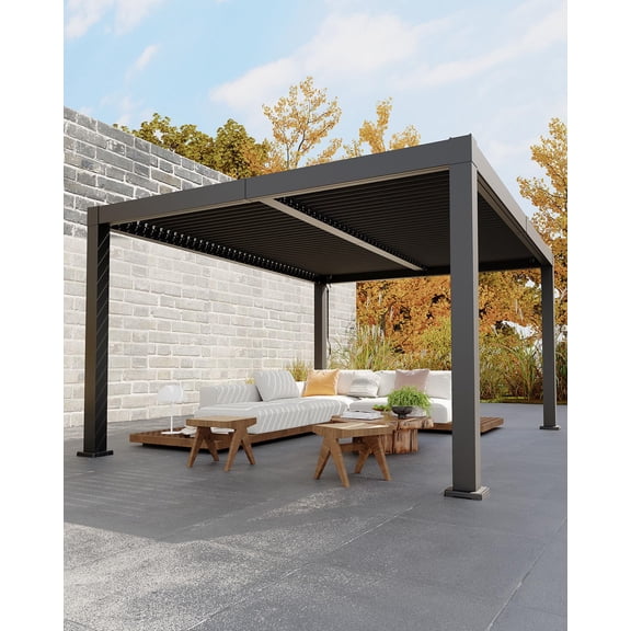 Garvee Louvered Pergola - 12x16FT All-Aluminum Outdoor Pergolas with Adjustable Louvered Roof, Integrated Drainage System, Outdoor Gazebo for Deck, Patio, Backyard and Garden, Gray