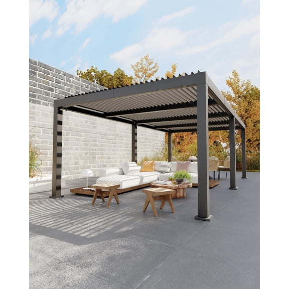 Garvee Louvered Pergola - 12x24FT All-Aluminum Outdoor Pergolas with Adjustable Louvered Roof, Integrated Drainage System, Outdoor Gazebo for Deck, Patio, Backyard and Garden, Gray