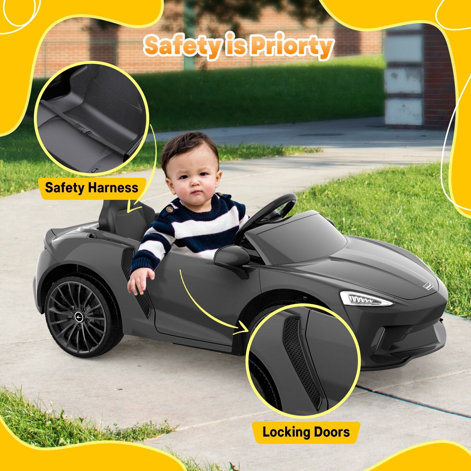 Garvee Luxury Electric Stroller with Sound System, 12V Battery Black