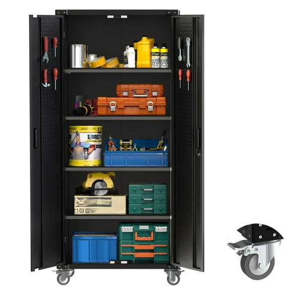 Garvee Metal Garage Cabinet with Pegboard, 72" H Tall Storage Cabinets W/Doors & Adjustable Shelves for Home, Office Organization, Black