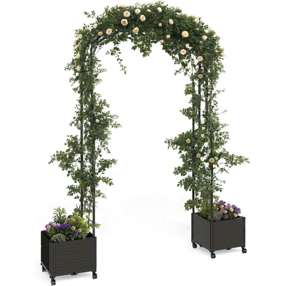 Garvee Metal Garden Arch Trellis for Climbing Plants, 2 Raised Planter Box, 78.73*15.74*94.5", Black