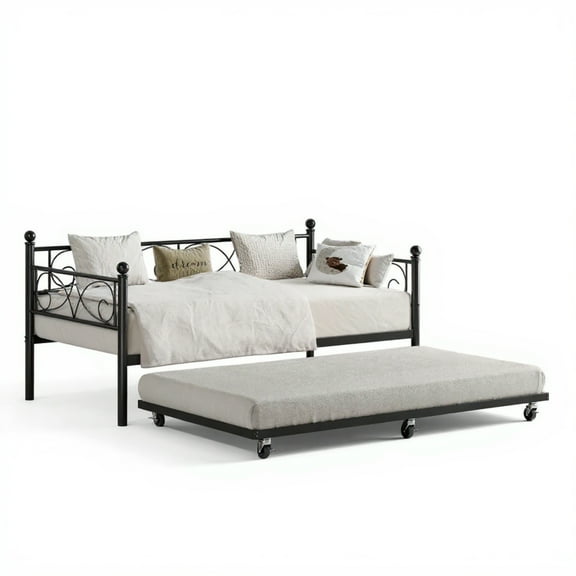 Garvee Twin Size Daybed Frame Set, with Floral Headboard, Black